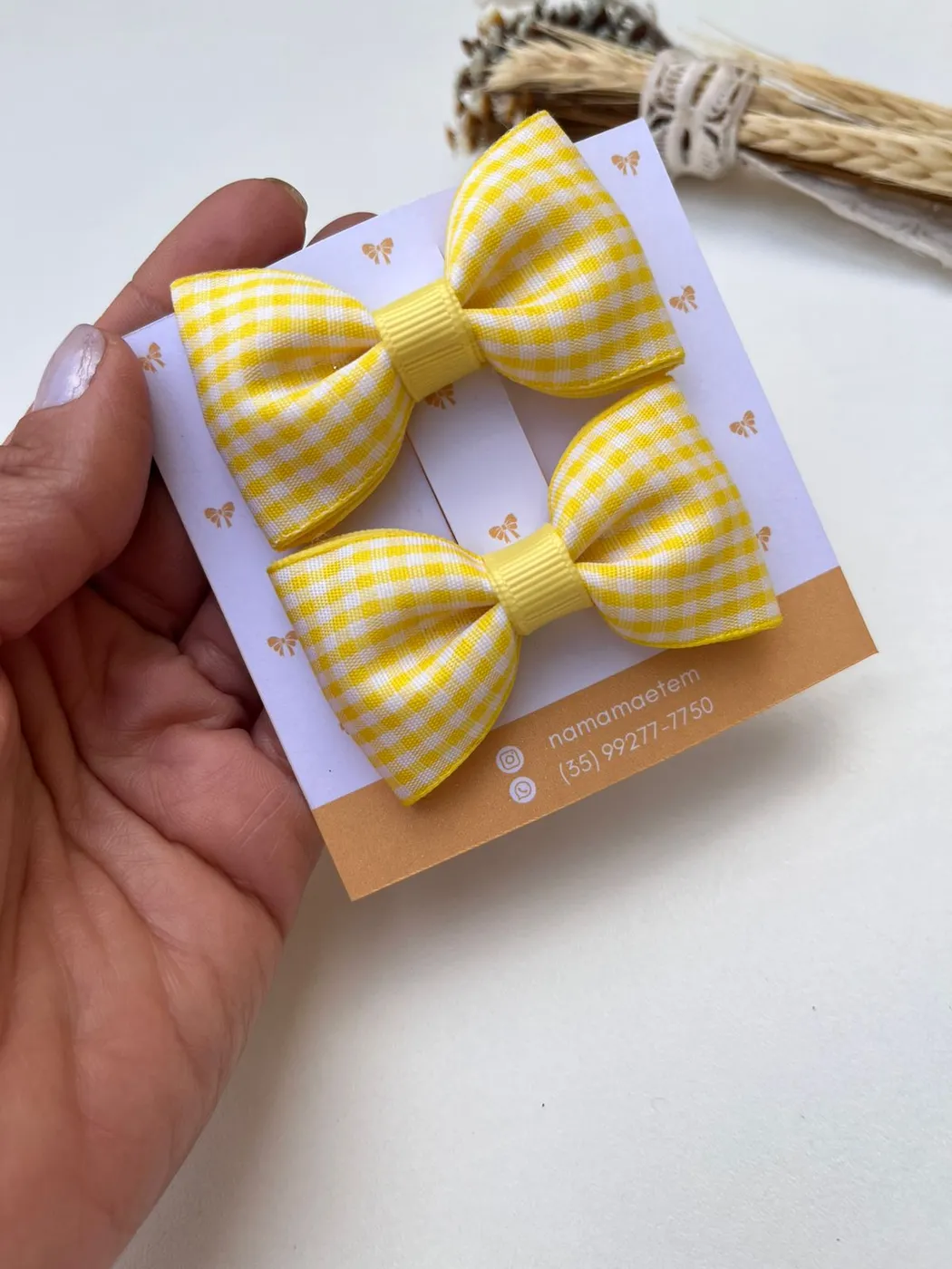 Parzinho Laço Xadrez Amarelo