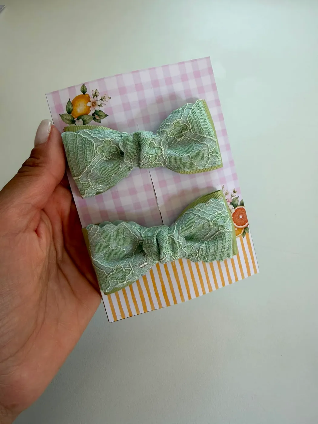 Parzinho Laço Verde Menta Texturizado