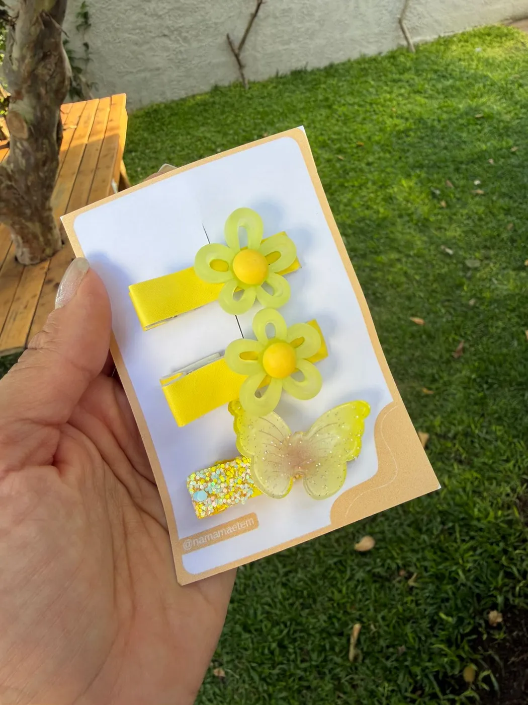 Kit Baby Clips Flor Amarela e Borboleta