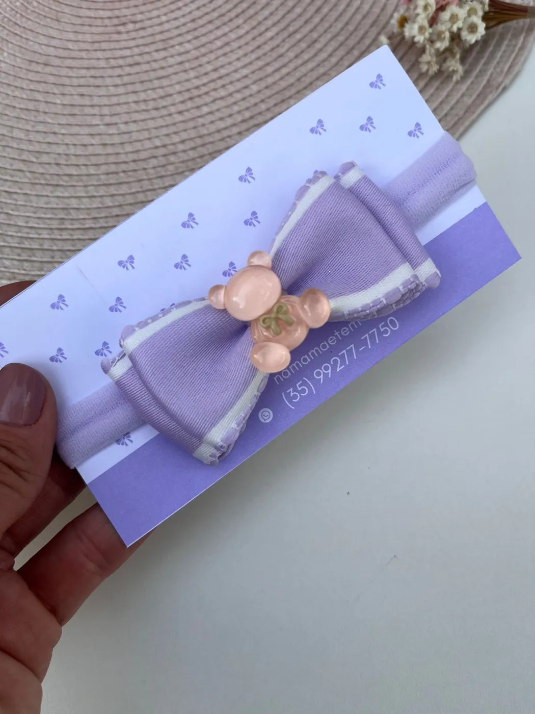 Faixinha de Bebê Laço Lilás com Ursinho